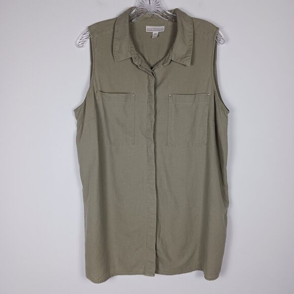 Dana Buchman Tops - Dana Buchman Women's XXL Linen Blend Sleeveless Blouse Pockets Olive Casual Soft
